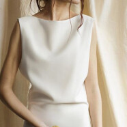黎依奴显瘦连衣裙女裙装新款夏设计感圆领中长款裙子无袖OL高端晚礼服 白色（醋酸面料）（B214E） S