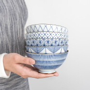 波佐见烧 日本进口青花陶瓷日式饭碗釉下彩圆形小碗分餐餐具用品套装家用 蓝绘5件套小碗11.5cm*6cm*250ml