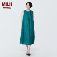 无印良品 MUJI 女式强捻无袖连衣裙女装连身裙子夏季纯棉全棉长裙BC2JNC4S 绿色 S (155/80A)