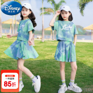 迪士尼（Disney）童装女童套装夏季2024新款中大童女孩夏装扎染网红短袖T恤半身裙 绿色（带安全裤） 160建议身高150-160cm年龄12-13岁