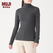 无印良品 MUJI 女式  罗纹高领毛衣 W9AA870 长袖针织衫 深灰色 XS