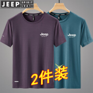 JEEP吉普短袖T恤男半袖上衣服男士夏季新款商务中青年轻薄透气网布 紫色+湖蓝 XL（100斤-120斤）