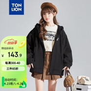 唐狮（TonLion）2023针织外套女休闲卫衣开衫连帽上衣 加绒款/黑色 S 
