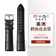 皮米A级美洲鳄鱼皮表带真皮男适用于浪琴万国积家卡地亚欧米茄手表带 黑色带【美洲鳄】针扣 22mm