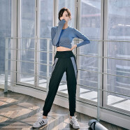 瑜味 瑜伽服女夏季网红韩版显瘦速干衣透气训练跑步健身房运动套装女 蓝色长袖+长裤 M（建议95-105斤）