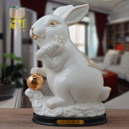 兔子瓷器 陶瓷兔子摆件瓷器兔客厅摆件工艺品可爱玉兔家装饰品白兔SN7059 大号球兔-镀金款