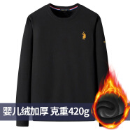 圣大保罗（POLO&RACQUETCLUB）圣大保罗保罗Polo卫衣男2023新款春秋冬季圆领套头大码长袖纯棉潮 加绒-黑色 L适合130-145斤穿