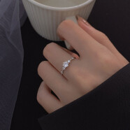 伊黛儿925银戒指女小众设计时尚潮个性食指戒开口可调节冷淡风指环情人节礼物送女友 六爪锆石戒指R0005
