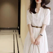 诗兰哥弟菲连衣裙女装2024年新款仙女裙显瘦蕾丝长裙气质仙气裙子夏天 白色 S