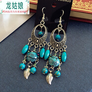 龙姑娘波西米亚复古民族风欧美古银耳环女神饰品显脸瘦耳饰流苏长款耳坠 女神款(天际蓝)