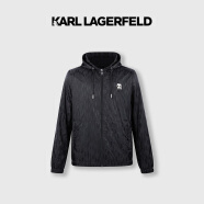 Karl Lagerfeld卡尔拉格斐轻奢老佛爷男装早春款 黑色KL暗纹图案连帽夹克外套 黑色 48