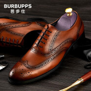 芭步仕（Burbupps）布洛克男鞋加绒内增高商务正装皮鞋男士雕花英伦新郎黑色婚鞋 棕色 38