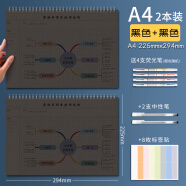 白金丽人 思维导图笔记本子a4大号康奈尔大学生考研网格线圈读书阅读笔记方格手绘本 【两本装】A4/黑色