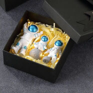 威安 创意宇航员小摆件桌面客厅电视柜儿童房布置家居装饰摆设品 蓝色三件套（礼盒+灯带）