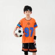 七波辉（7-PE）男童运动套装夏季儿童休闲短袖短裤中小学生童装足球服装 亮橙色 165cm
