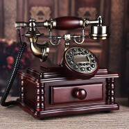 安斯艾尔 欧式仿古电话机座机美式创意时尚客厅摆件复古家用固定电话无线插卡机 插线-普通版-红木色-实木-单铃