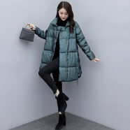 澜思莉（LANSILI）女士棉服中款新款韩版A字版棉衣冬季宽松时尚洋气中长款棉袄外套 孔雀蓝 M(118斤以下)