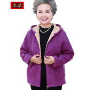 奉孝妈妈装秋冬新款中老年人女装外套摇粒绒连帽卫衣老人衣服加厚奶奶 浅紫色 XL（建议100-115斤）