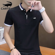 卡帝乐鳄鱼（CARTELO）短袖T恤男2023夏季休闲短袖男士上衣服polo打底衫 黑色 L 