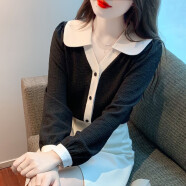 叶紫枫 长袖衬衫女春秋季新款法式别致雪纺设计感小众高级感气质小衫 黑色 M(100-115)