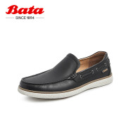 拔佳（Bata）乐福鞋男春季英伦风牛皮平软底休闲豆豆鞋88637AM1 黑色A 41 