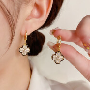 KASIYU2023新款潮气质时尚精致微镶四叶花耳扣女个性小众设计感耳坠女 花朵耳环