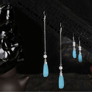 尚学银色耳环女长款流苏复古古风耳坠气质简约耳饰品百搭 蓝玉