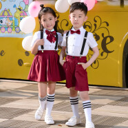 衣诺坊 六一儿童礼服演出服 幼儿园表演服套装 小学生大合唱演出服装 酒红女款：短袖+短裙+背带+领花 150cm