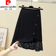 皮尔卡丹（pierre cardin）今流行子女装夏季新款蕾丝不规则鱼尾半身裙薄款潮 黑色 L(建议95-120斤)