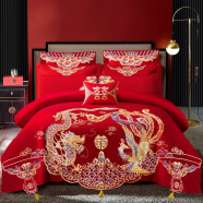 法格邦四件套 结婚喜被大红色天丝棉磨毛刺绣被套床单被芯1.5米1.8米2 龙凤图腾富帅娜 1.5米床四件套被套2*2.3m-无被