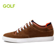 GOLF高尔夫时尚舒适休闲鞋男系带牛皮鞋透气低帮板鞋户外休闲运动鞋 黄棕色 38