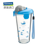 Glasslock韩国进口玻璃杯随手杯清新印花可爱创意水杯 蓝鲸鱼 450ml
