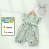 wua.wua婴儿衣服夏季薄款0-12个月女宝宝连体衣套装公主款哈衣外出夏装 薄荷绿+发带 66码(适合身高60-75cm)