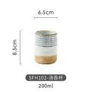 BMOI印花茶杯日式餐厅陶瓷日料店汤吞杯寿司杯创意直身粗陶水杯 6.5*8.5CM/格子 汤吞杯