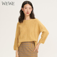 WEWE唯唯秋季新款女装针织衫圆领针织衫九分蝙蝠袖宽松显瘦遮肉带亮片毛衣 黄色 S(160)