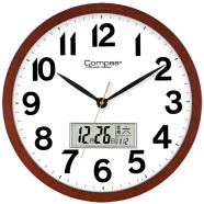 康巴丝（Compas）挂钟客厅钟表挂墙现代石英钟时尚日历时钟创意挂表3318Y咖木色