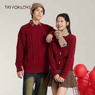 TRYFORLOVE红色情侣装毛衣秋冬季2025新款马年本命年衣服慵懒风针织衫外套男 酒红色 加厚 XL 男
