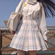 日系jk制服套装全套少女学生韩版学院风短袖衬衫兔缝缝格裙百褶裙套装 柠檬海盐 M