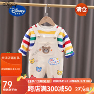 迪士尼（Disney）秋装套装洋气3儿童衣服小童秋季婴儿1岁男童背带裤两件 卡其色 MXB小熊背带 100cm