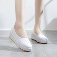EDMarlandHOMME白色护士鞋 老北京布鞋女防滑耐磨透气 单鞋 美容院医院工作鞋 坡跟白色 35