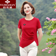 俞兆林（YUZHAOLIN）母亲节中老年女装新款潮弹力贴布夏季时尚妈妈短袖t恤女宽松大码 红色 XL_建议105斤以下
