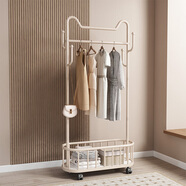 木樽加粗挂衣架落地卧室衣帽架多功能带轮移动晾衣服架房间收纳衣服架 猫耳朵 奶油白80cm