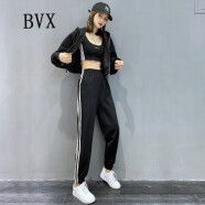 BVX春秋季女装运动套装新款欧洲站百搭洋气卫衣街头风轻奢休闲三件套 黑色 S