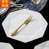 传世瓷 北欧金边骨瓷家用餐具散装菜盘创意白色西餐盘子碟子八角 10英寸平盘(八角)