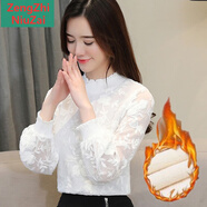 ZENGZHI NIUZAI秋装女2025年秋季新款长袖蕾丝雪纺衫洋气气质打底重工绣花上衣夏 白色【加绒加厚】 S