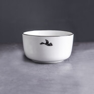 亿嘉碗碟套装陶瓷盘子碗北欧餐具套装釉下彩米饭碗手绘黑线吃饭碗 4.5英寸饭碗单只-飞鸟