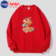 NASA PONY圆领红色长袖T恤男卫衣春秋季龙年本命年衣服亲子拜年服情侣装 红色 M