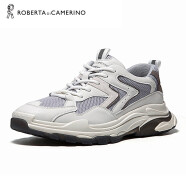 诺贝达（ROBERTA DI CAMERINO）四季出行时尚休闲飞织运动鞋男士透气网布系带厚底老爹鞋 白色 43