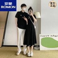 罗蒙（ROMON）情侣装一裙一衣夏季2024新款感Polo连衣裙短袖T恤韩版显瘦潮 黑色连衣裙 S