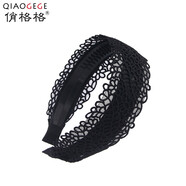 俏格格时尚带齿发卡韩国头箍压发宽边发箍蕾丝发夹发饰压碎发头饰韩版饰品 蕾丝款黑色